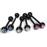 Black Straight Barbell with Color Gem