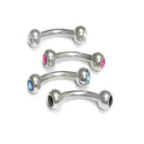Stainless Steel Curved Barbells w/ Gem