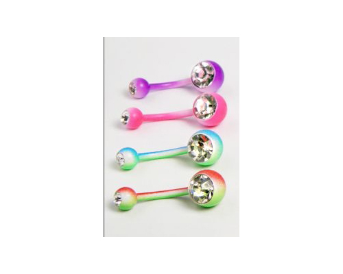 Neon Stainless Steel Banana Barbells with Gem